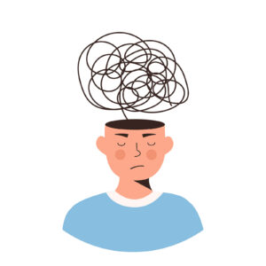 A graphic of a person with a sad expression and tangled thoughts. Learn how a depression therapist in Scottsdale, AZ can offer support via counseling in Scottsdale, AZ. Depression treatment in Scottsdale, AZ can offer support today. 